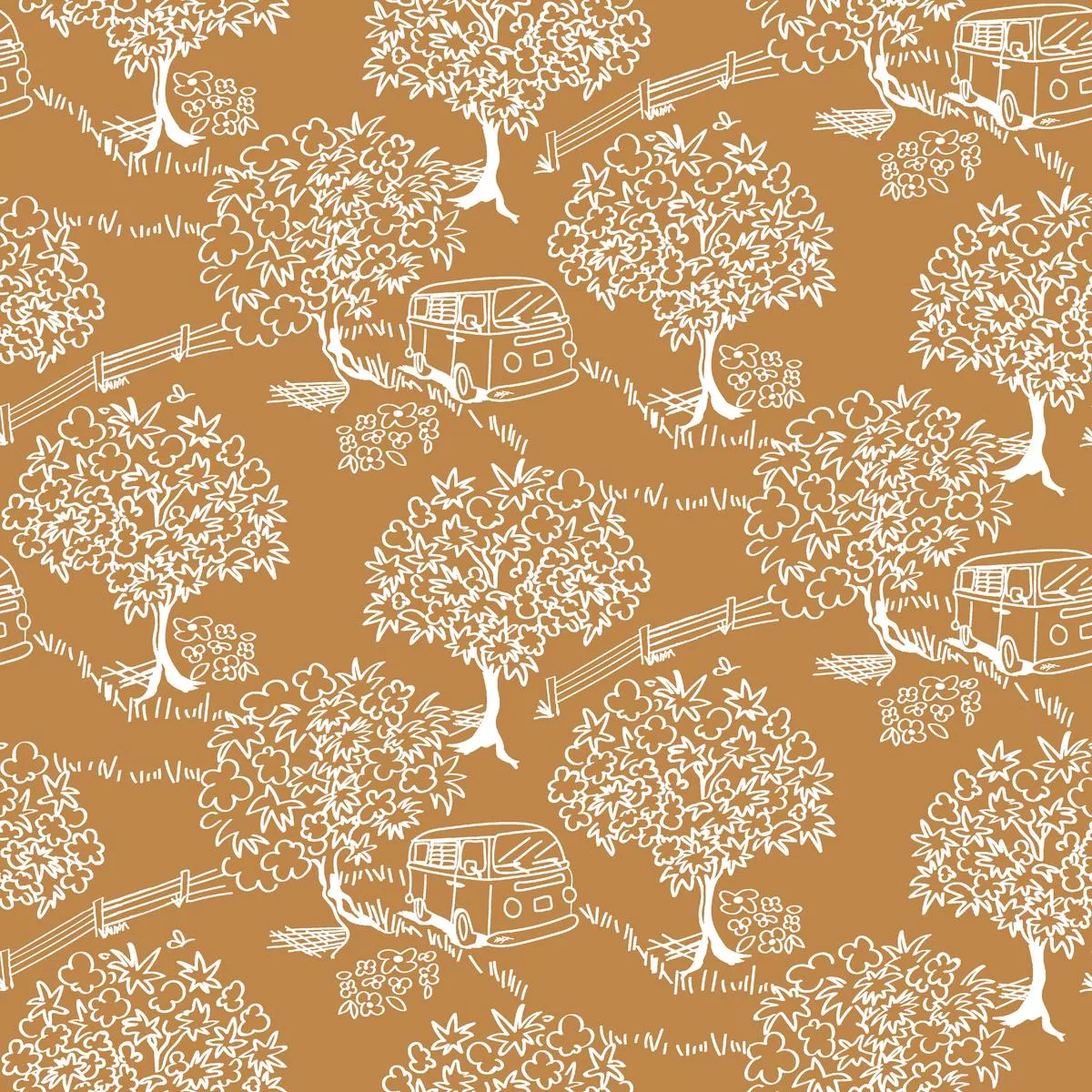 Scenic Trees on Brown Fabric