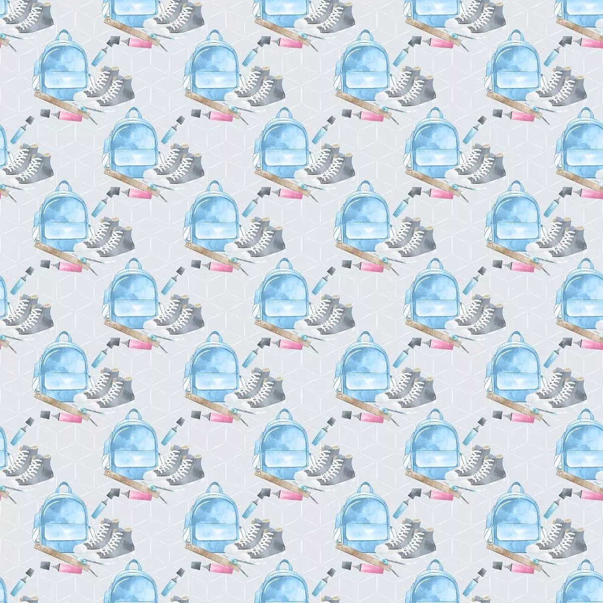 School Supply Bundle on Box Fabric – Grey
