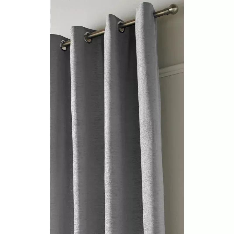 Silver Plain Chenille Fully Lined Eyelet Curtains Pair