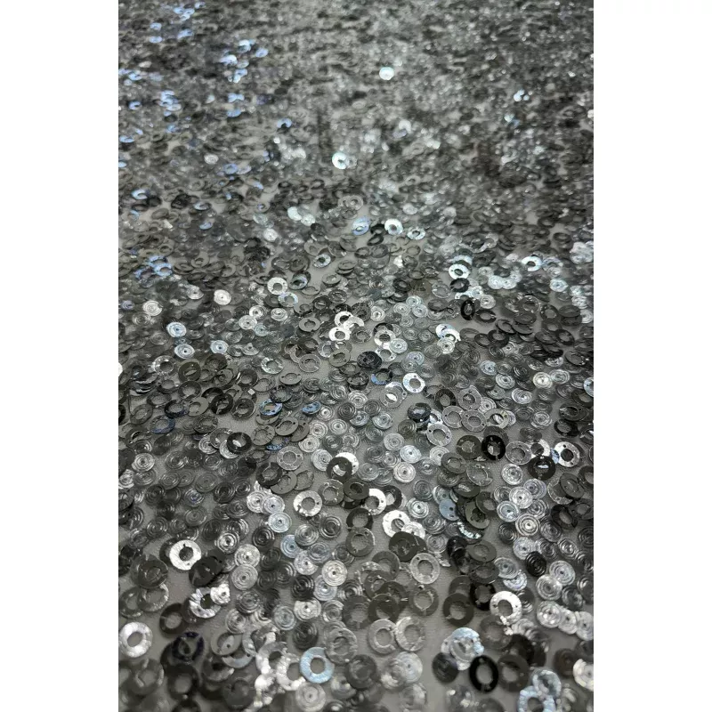 Silver Sequences on White Tulle Embroidery