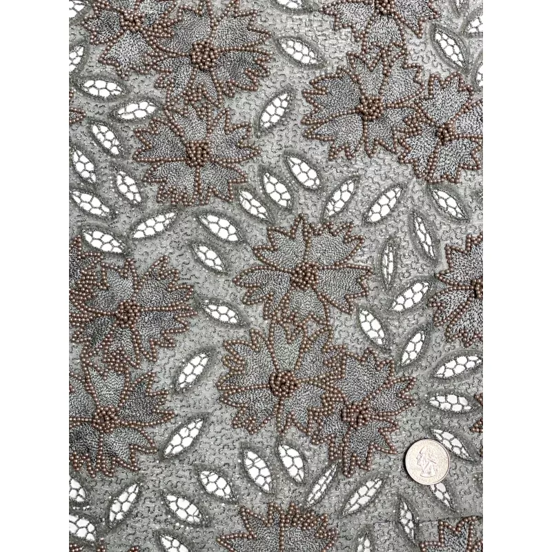 Silver Sequin & Beads On Chiffon JEC-114-4 Fabric
