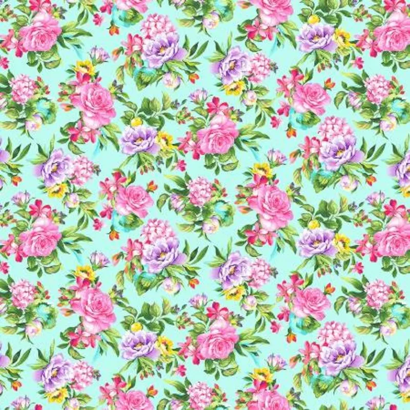 Splendid Path – Tossed Floral Aqua fabric