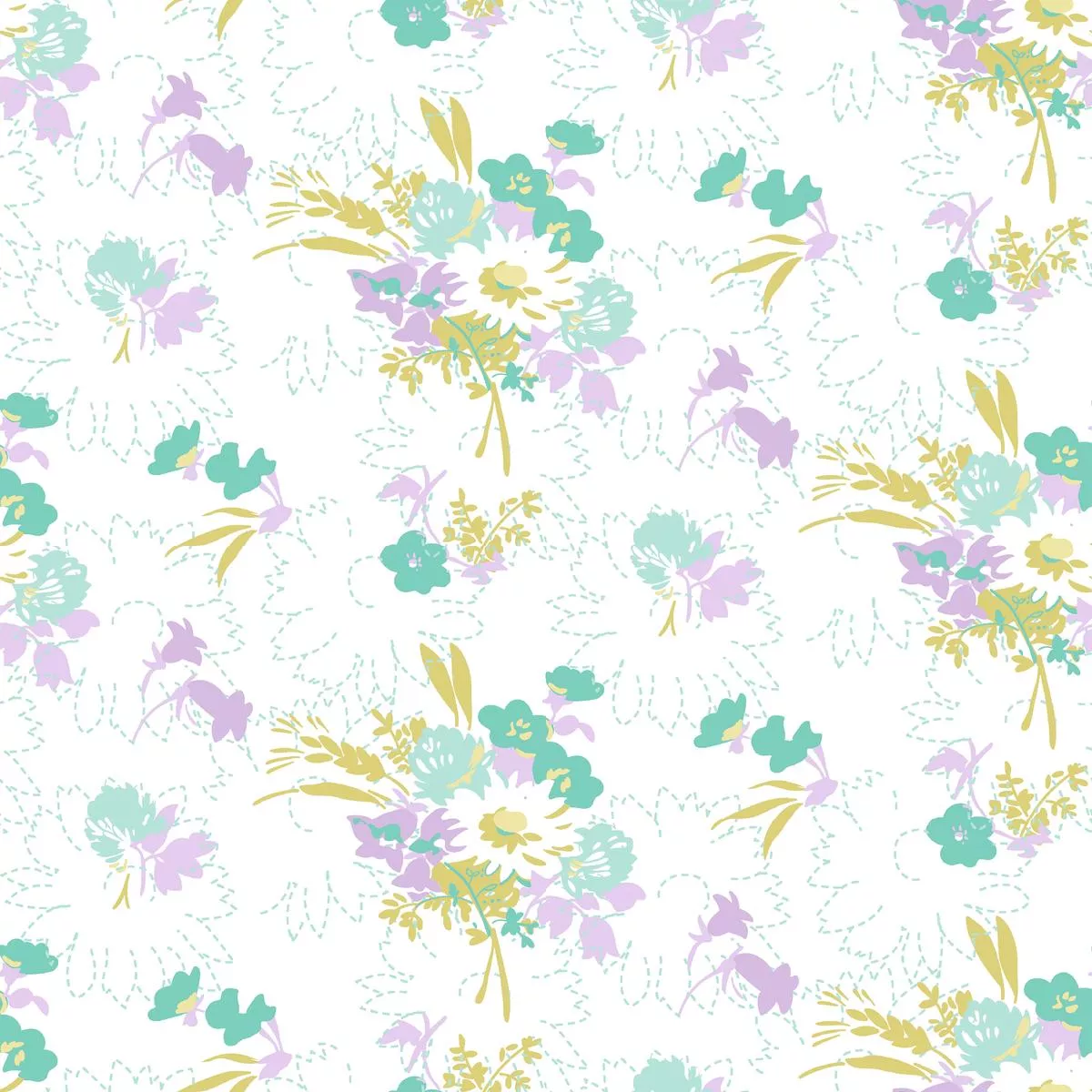 Spring Bouquet on Lavender & Teal Fabric