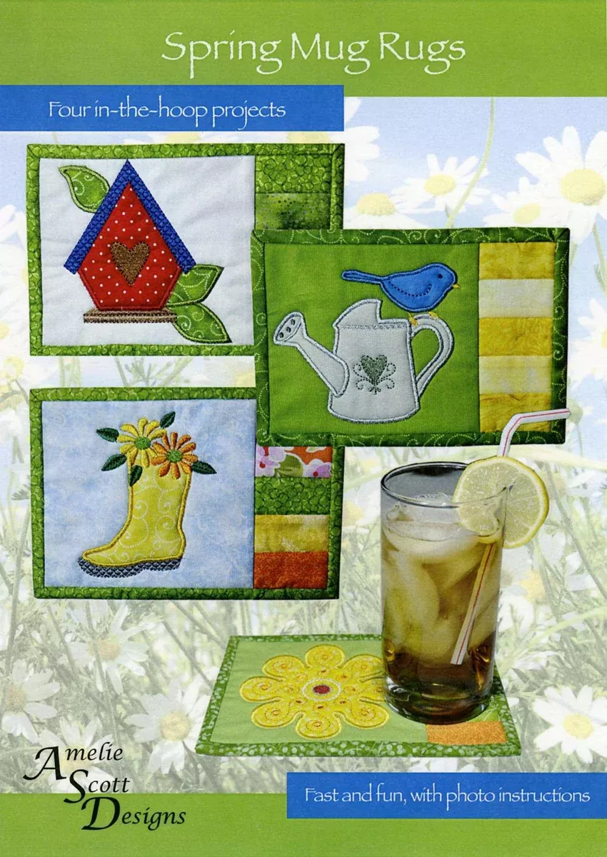 Spring Mug Rugs Embroidery Pattern by Christine Conner