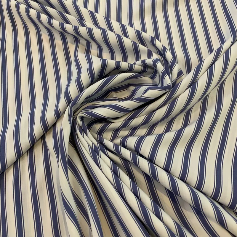 Striped Rayon Challis Fabric – White Blue