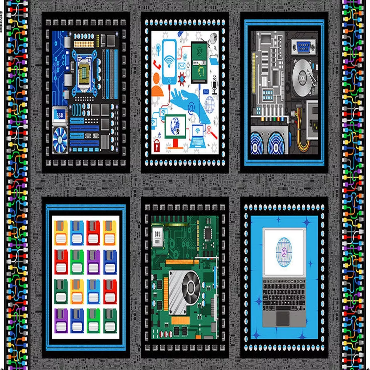 Studio E Data Point 6875 96 Black Multi Computer Block 24″ PANEL By The PANEL (not strictly by the yard)