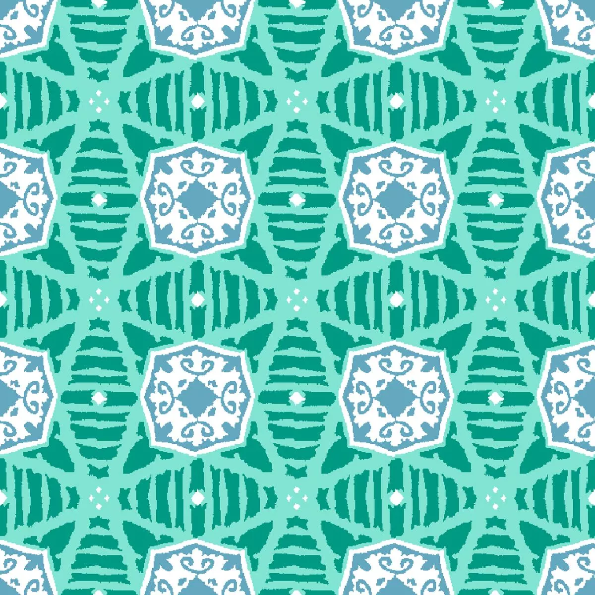 Sunburst on Green & Blue Fabric