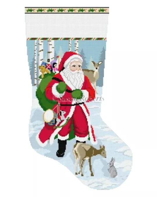 Susan Roberts Needlepoint – Santa with Deer