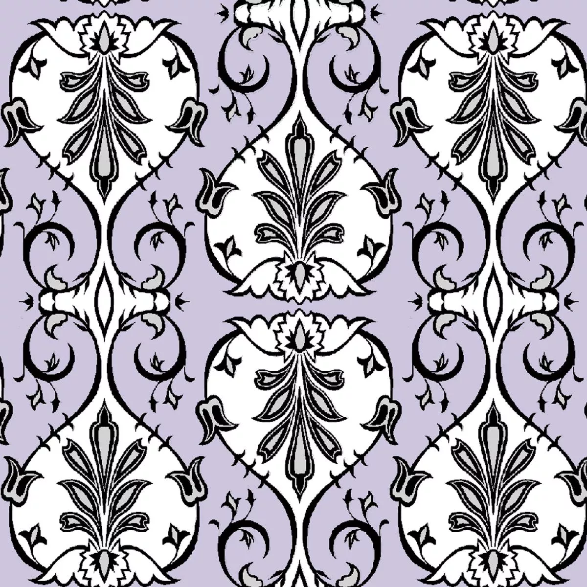 Susan Winget – Regal Damask – Lavender Scrollwork Fabric