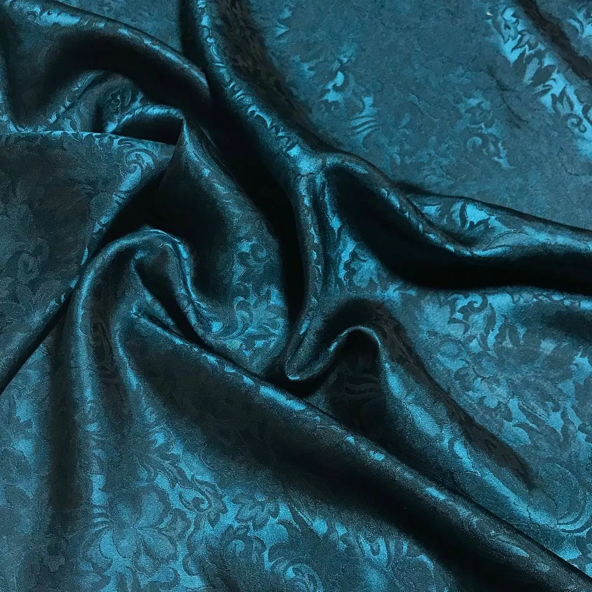 Teal Blue Baroque Scroll – Silk Jacquard