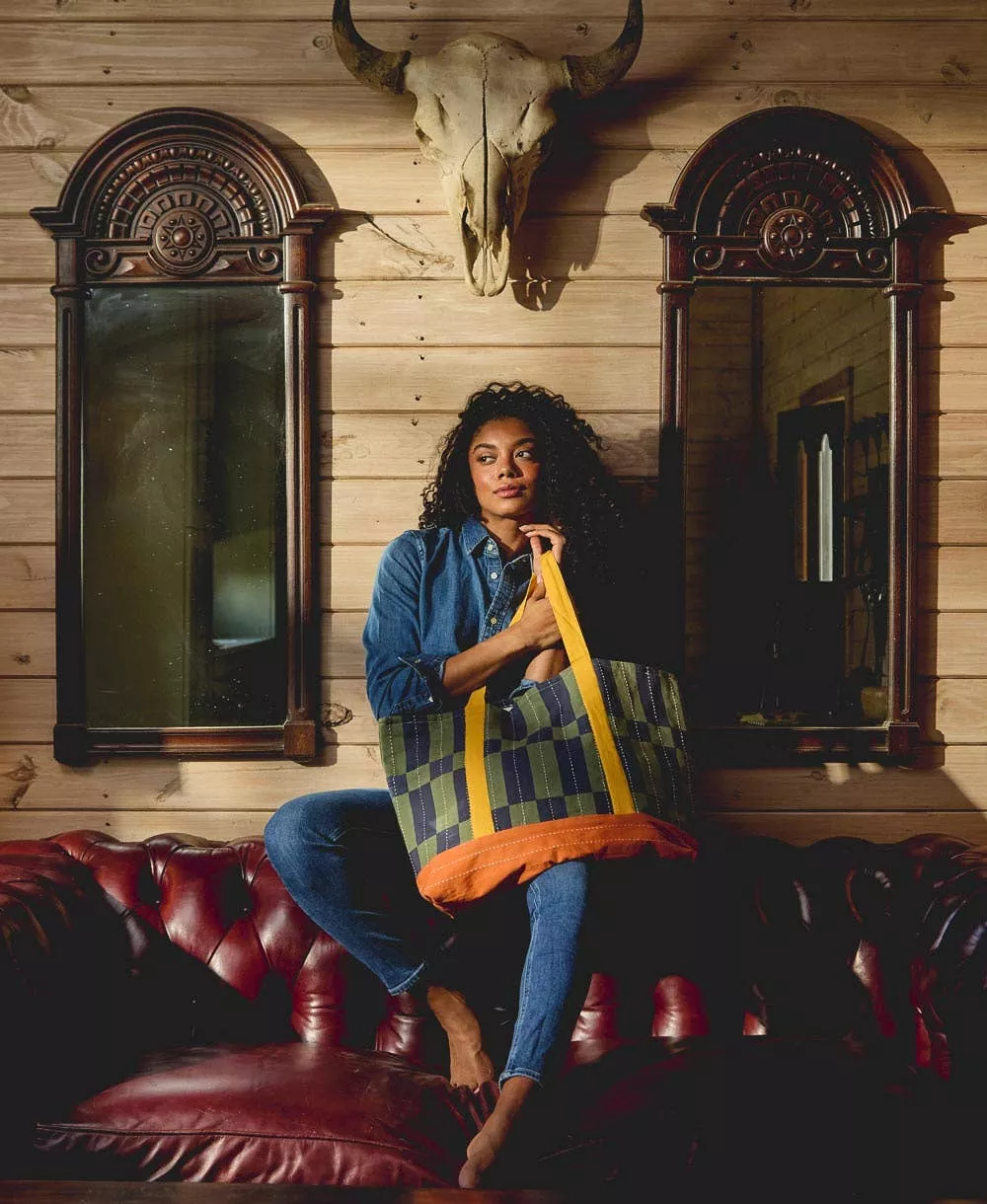Tile Canvas Tote Bag - Navy