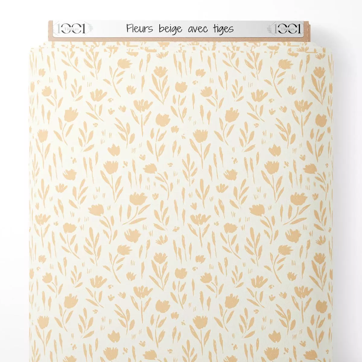 Tissu – Fleurs beige avec tiges