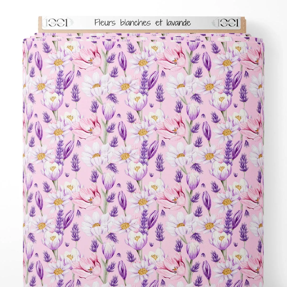 Tissu – Fleurs blanches et lavande