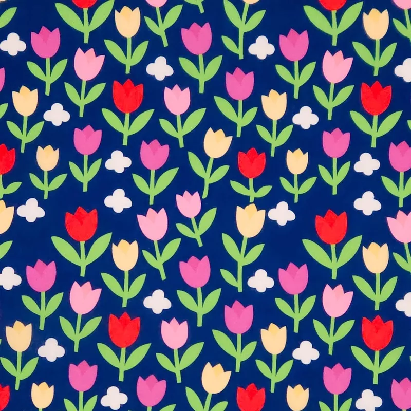 Tulip Trail – Navy – Polycotton Fabric