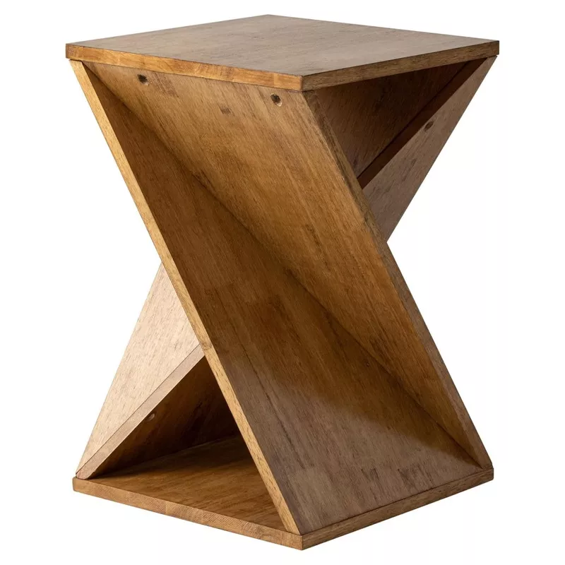 Twisted X Base Solid Wood End Table Natural Wood