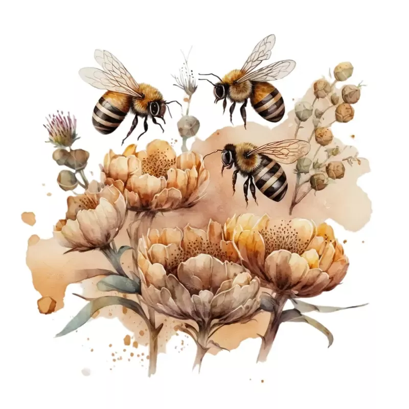 Vintage Bee Scene #3 Fabric Panel