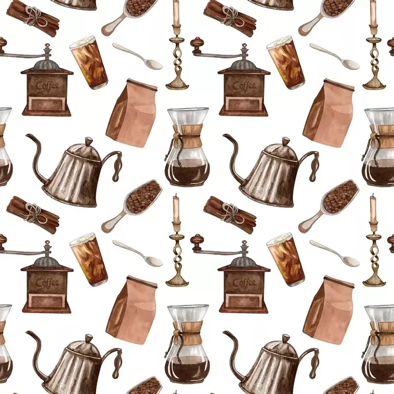 Vintage Coffee Elements Fabric – White