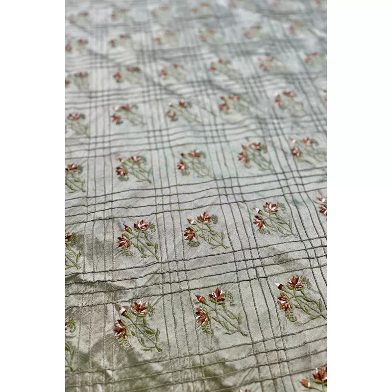 Weeping Willow/Multicolor Embroidered Dupioni Silk