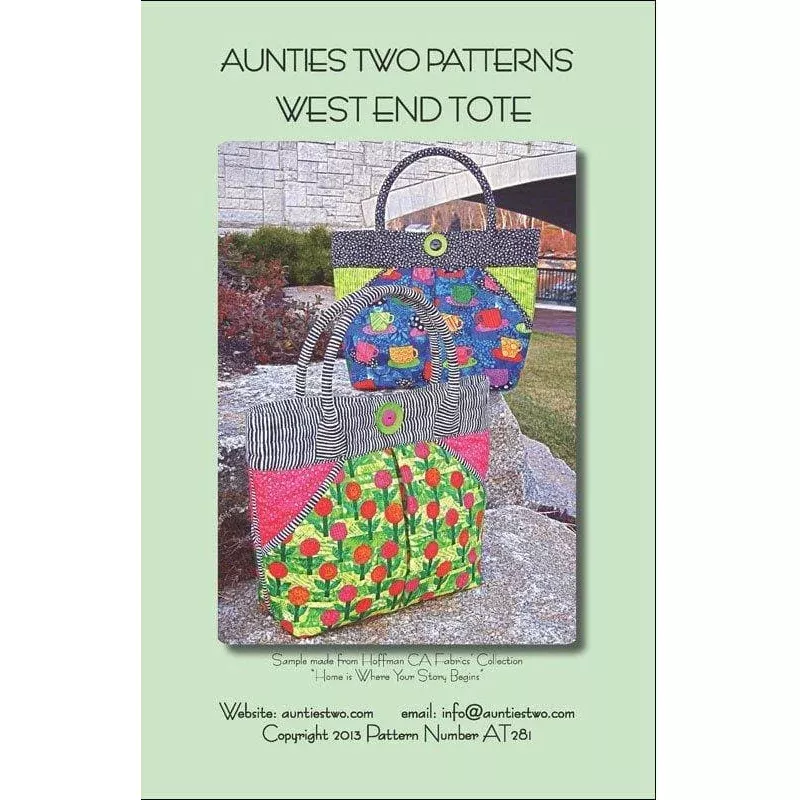 West End Tote Pattern – Aunties Two Patterns – 12 x 12 x 5