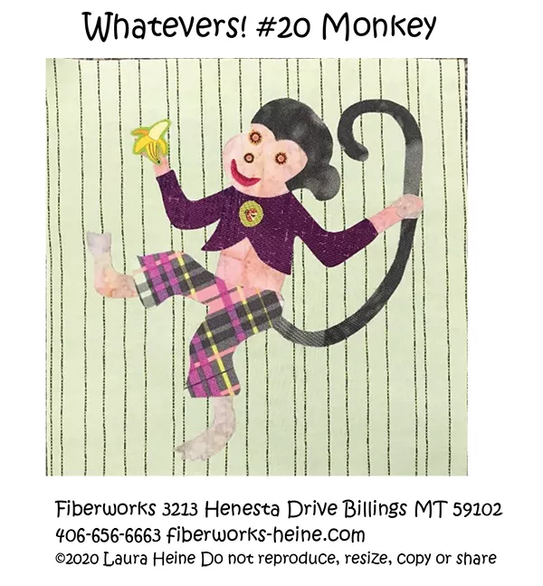 Whatevers! #20 Monkey Collage Quilt Pattern (8" Block) (Laura Heine)