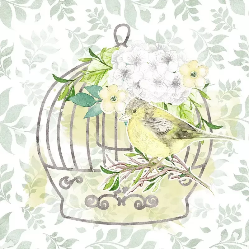 White Hydrangeas Bird Cage Fabric Panel