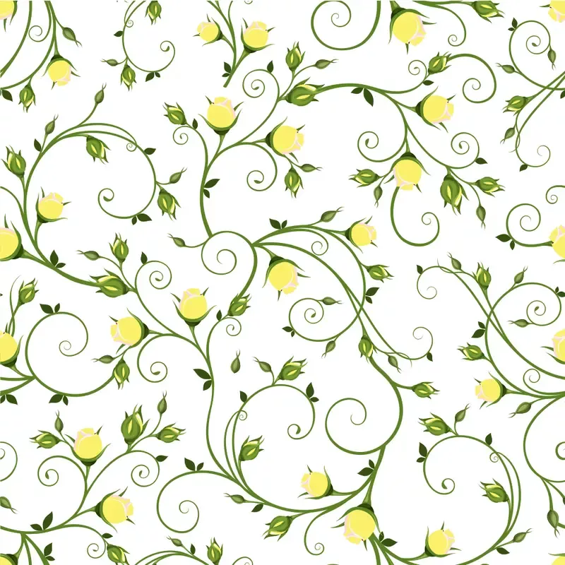 Yellow Rosebuds on Vines Fabric – White
