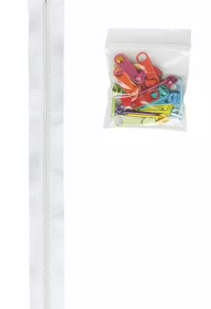 Zippers by the Yard - White with Multi Colored Pulls
